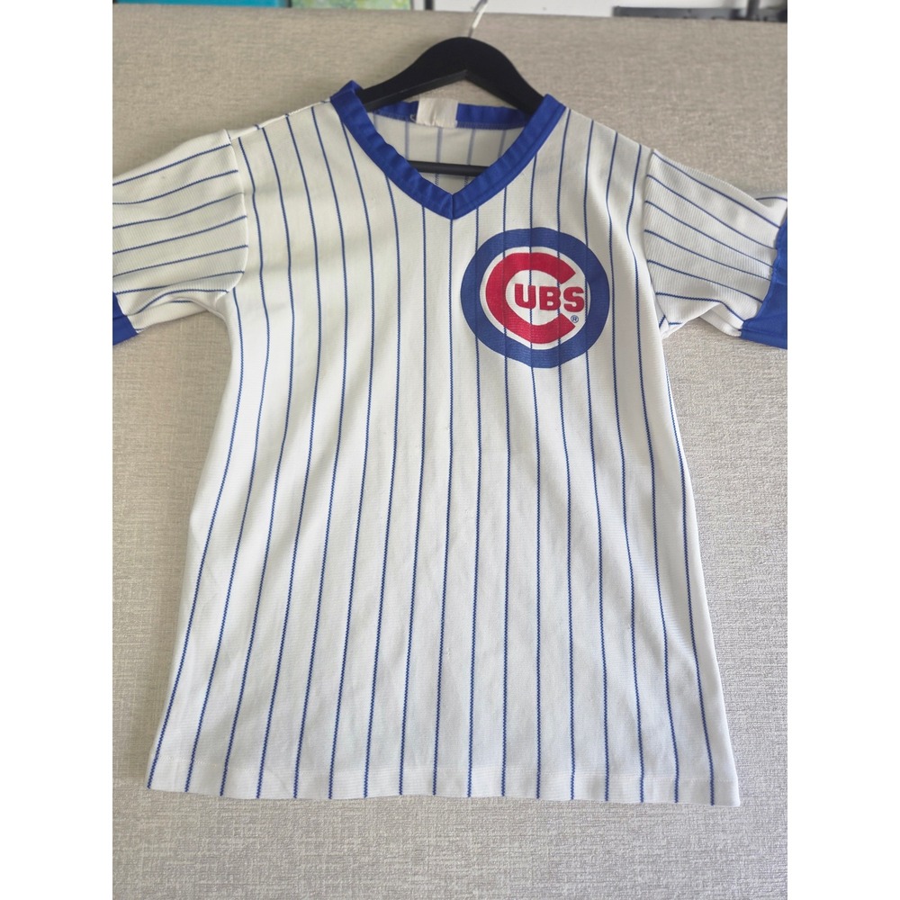 Vintage Chicago Cubs Youth XL Pinstripe Baseball Jersey V-Neck Retro MLB
